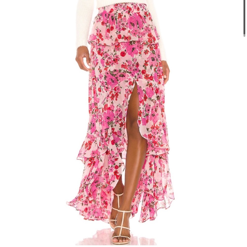 NWOT Misa Los Angeles Pink Floral Ruffle Skirt